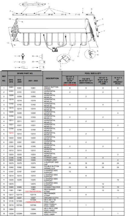Horizontalna (B) šipka za Prism Frame bazen — 12220